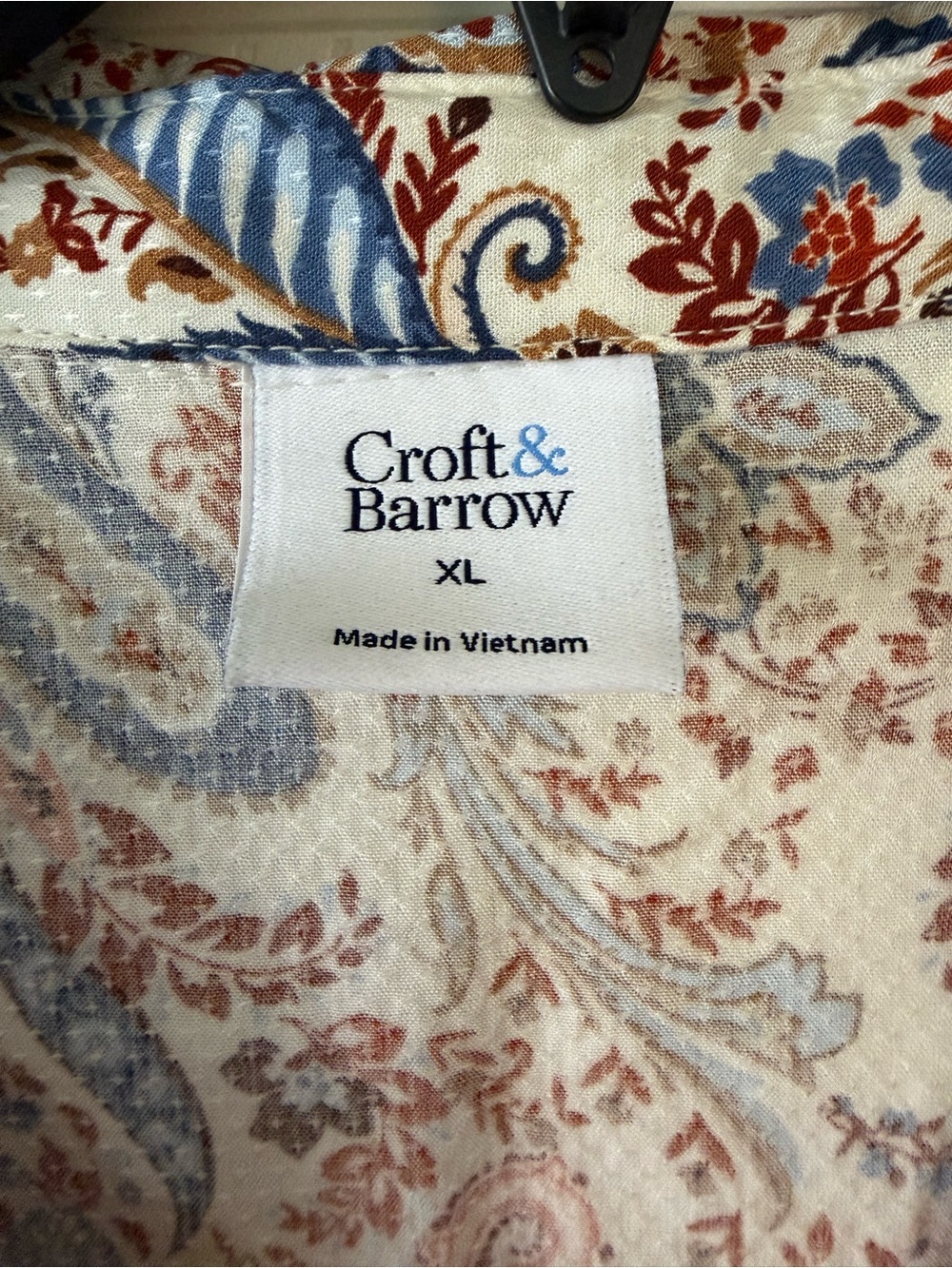 Women’s Paisley Button-Up Shirt - Blue & Brown on Cream - Picture 3 of 4